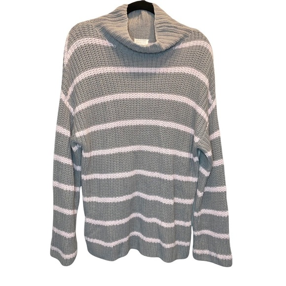 Caslon Shaker Knit Mock Neck Sweater in Grey and Pink Stripes Small NWT - Picture 2 of 7